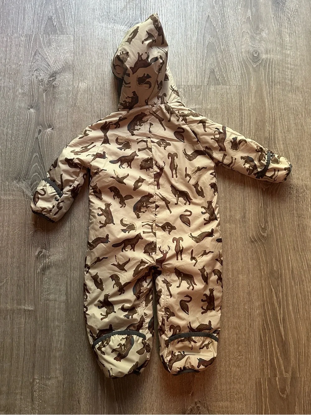 Patagonia 3-6 Month Boys Reversible Puff-Ball Bunting | Woodland Print